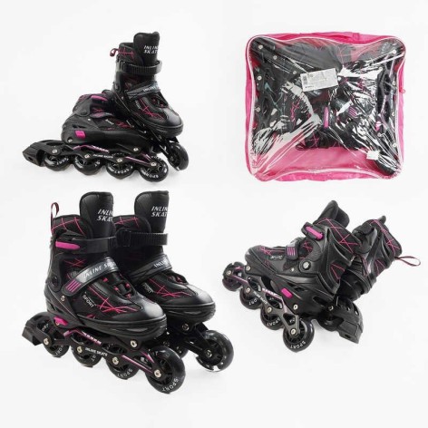 Ролики (размер 34-38/ цвет – РОЗОВЫЙ (6) колеса PU, стелька 20-24 см, ПЕРЕДНЕЕ КОЛЕСО СВЕТ, d – 6.5 см, в сумке)