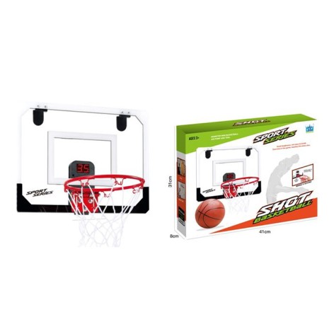 Баскетбольне кільце з пластиковим щитом 40,5x30,5 см металевим кільцем 23 см електронним табло звуком сіткою м'ячем насосом на батарейках (41-31-8 см)