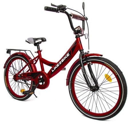 Велосипед дитячий 2-х колісний 20'' 212001 (1 шт) Like2bike Sky, бордовий, рама сталь, зі дзвінком, ручне гальмо, складання 75%