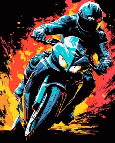 Набор для росписи по номерам Мотоциклист на байке Strateg на черном фоне размером 40х50 см (AH1069)