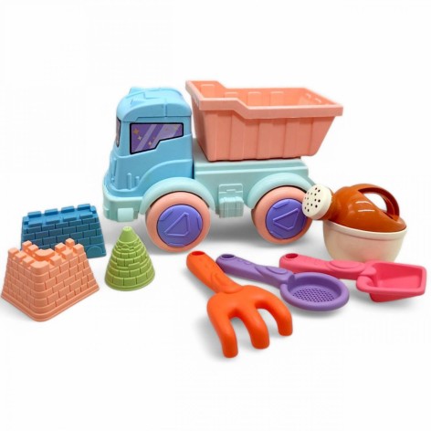 Песочный набор с машинкой - лейка, грабли, сито, 3 формочки