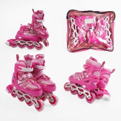 Роликові ковзани 34-38 розмір, колеса PVC, устілка 21-24 см, колір - рожевий INLINE SKATE 80273-M