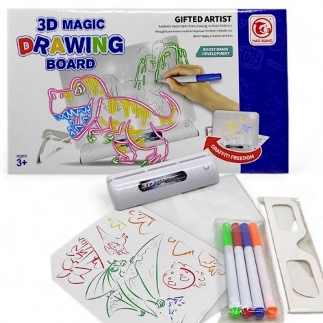 Дошка для малювання "Динозаври", підсвічування, стираються маркери, шаблони, 3D окуляри