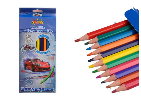 Олівці пластикові 12 кольорів, яскраві кольори, логотип Kidis, Crazy Race