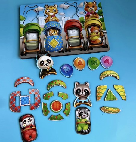 Деревянная вкладка-сортер Звери в тележках Ubee ПСД176