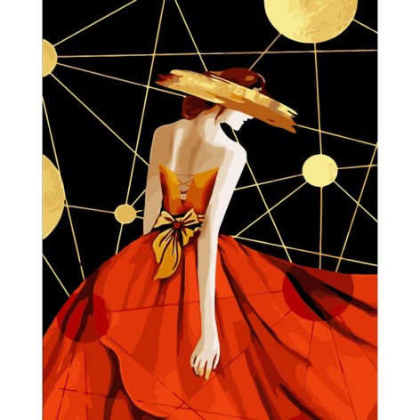 Картина за номерами Дама в червоному 40х50 см (VA-3407) з лаком та TM Strateg