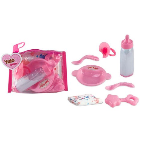 Аксесуари для ляльки тарілка ложка, пляшка, брязкальце, соска, підгузник, у п/е, 14-9-6см 