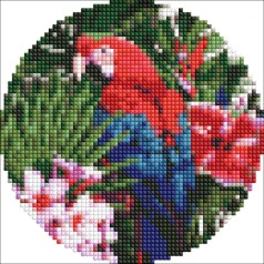 Алмазная мозаика на круглом подрамнике "Яркий попугай", 19 см
