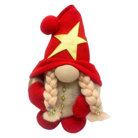 Мягкая игрушка "Скандинавский гном", Hand Made (высота 26 см), девочка (КРАСНЫЙ)