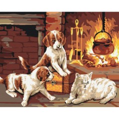 Картина по номерам: Любимцы рядом с камином