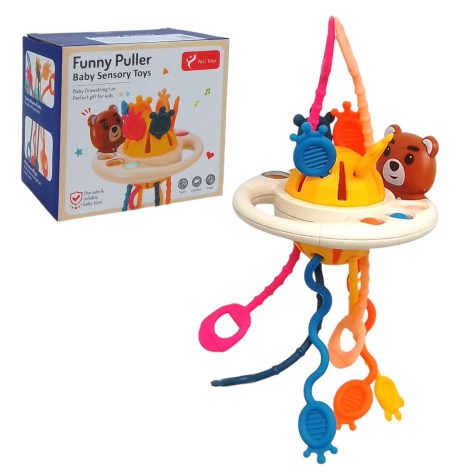 Погремушка "Медвежонок" резиновые шнурочки, пальчиковая игра, Pop It (бежевый)