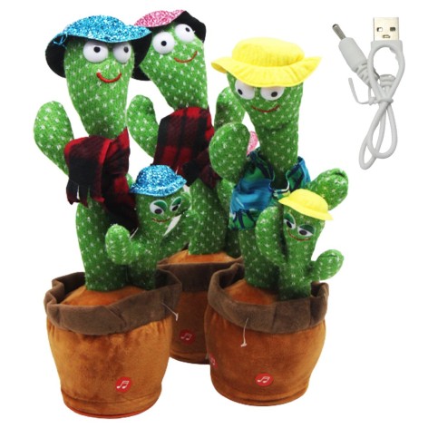 Мягкая интерактивная игрушка кактус повторюшка со светом, англ. язык, на usb, 32см