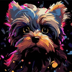 Картина по номерам Strateg ПРЕМИУМ Йорк цветная экспрессия на черном фоне размером 30х30 см