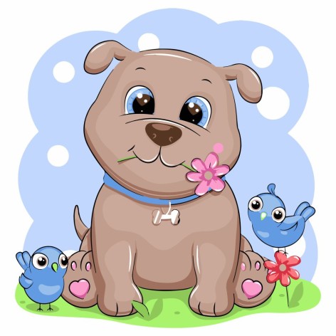 Набор для росписи по номерам Собачонка с птицами Strateg размером 30х30 см (ES-0845)