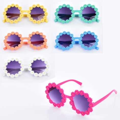 Окуляри сонцезахисні, оправа-квіти, 12,5см, 6 кольорів, у п/е 8-17-2см, (6кольорів) /20/400/20шт в кор.