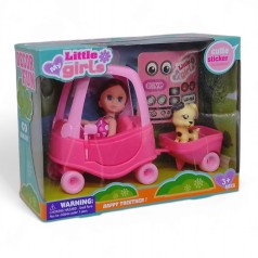 Кукла с машинкой и домашним любимцем, брюнетка