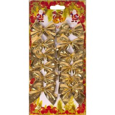 Новорічна прикраса Набір бантиків 12 шт золотих