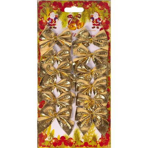 Новогоднее украшение Набор бантиков 12 шт золотых
