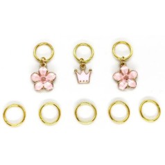 РОЖЕВА КОРОНА ТА КВІТИ - ПІРСИНГ ДЛЯ ВОЛОССЯ, НАБІР (8ШТ), ЕМАЛЬ ЗОЛОТО