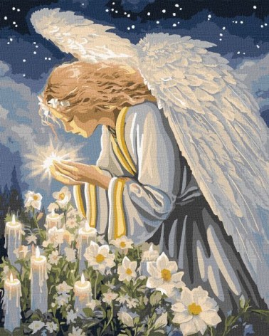 Картина по номерам - "Молитва ангела" с красками металлик ©art_selena_ua, 40х50см