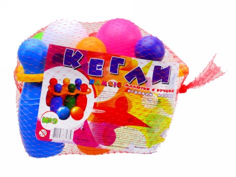 Кегли детские малые 6 + 1 шар с ручкой №9 Бамсик