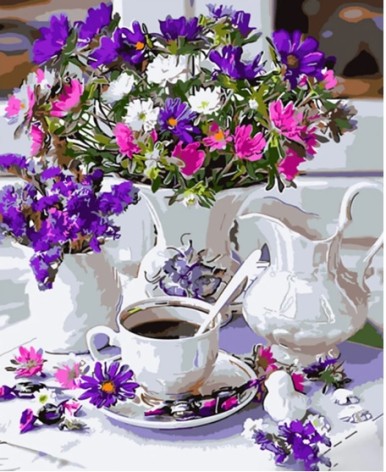 Набір для розпису по номерах Квітковий чай Strateg розміром 40х50 см (HH044)
