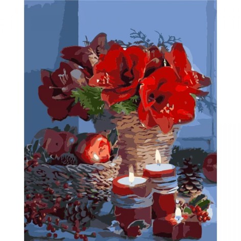 Набір для розпису по номерах Новорічні свічки Strateg розміром 40х50 см (GS1584)