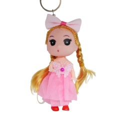 Кукла-брелок в платье с бантиком, розовый