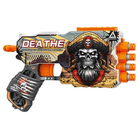 Пистолет игрушечный "Смерть", механический, четырехствольный с мягкими патронами, 23 см