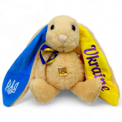 Мягкая игрушка Копиця "Зайка патриот" 30 см бежевый