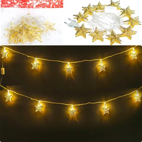 Гирлянда электрическая Звезды 4D Золото 10шт 3М LED цветная D-37