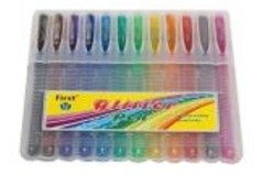 Набір гелевих ручок з блиском та запахом, 12 кольорів у пластиковому футлярі First, 1мм