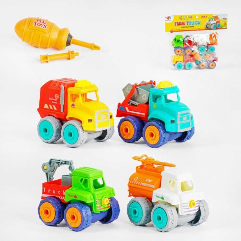 Набір спецтехніки 4шт, конструктор, викрутка, у п/е /48-2/