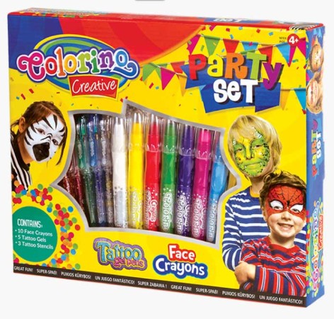 Крейда для обличчя в наборі Party Set 10 кольорів + 5 ручок Tattoo + 3 трафарети подарункова упаковка