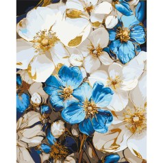 Картина по номерам 50*60 см Бело-голубые цветы с красками металлик Оригами LW 3293-big exclusive