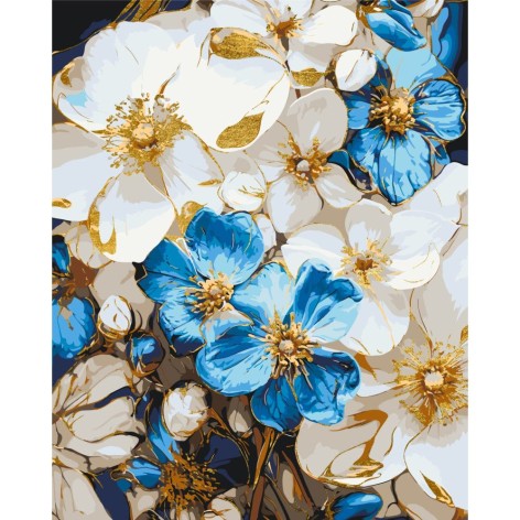 Картина за номерами 50*60 см Біло-блакитні квіти з фарбами металік Орігамі LW 3293-big exclusive
