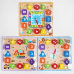 Дерев'яна іграшка Годинник 3 види, сортер, в плівці 