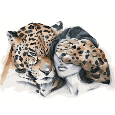 Картина по номерам Девушка с леопардом 40х50 см (VA-3419) с лаком и уровнем TM Strateg