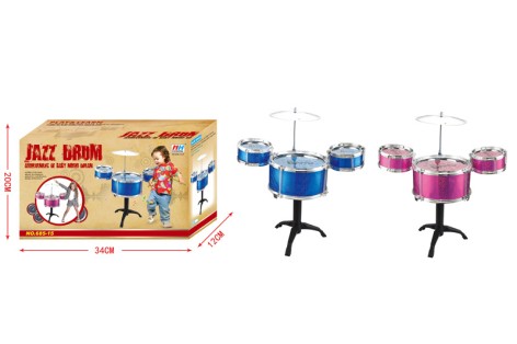 Ударна установка 2 кольори, три барабани, тарілки, в коробці 34*20*12 см