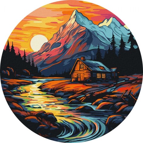 Набір для розпису по номерах. "Будинок біля струмка" d29см