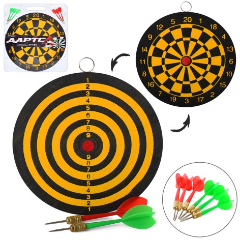 Дартс 15 дюймів, дротики з голкою 6шт, двосторонній, в слюді, 39-43-2см 