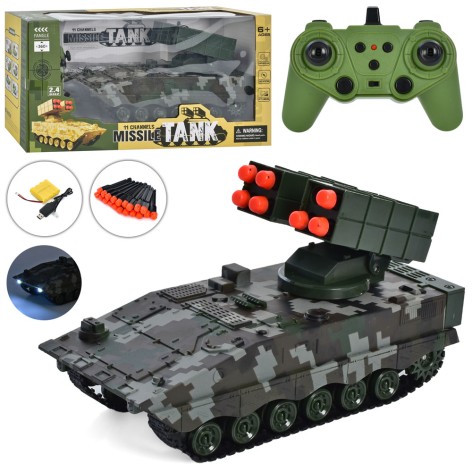 Р/В танк 26см, 2, 4G, акум, USB зарядка, 360, звук, світло, стріляє, кулі 24шт, в кор-ці, 40-20-15см 