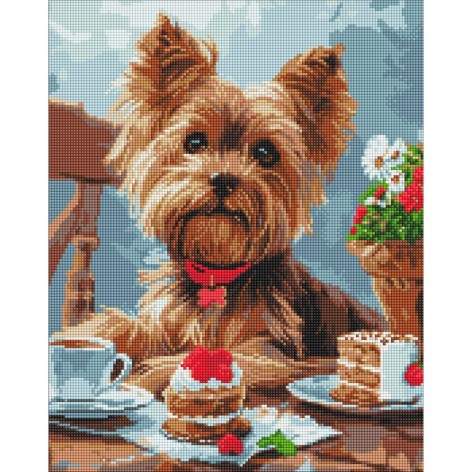 Алмазная мозаика "Чаепитие йорка", 40х50 см.