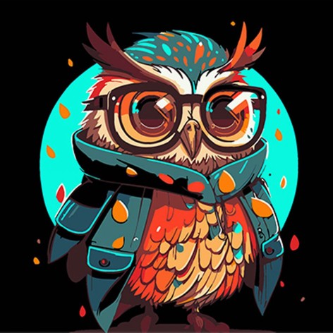 Картина за номерами "Яскравість пернатого мудреця" на чорному тлі розміром 30х30 см