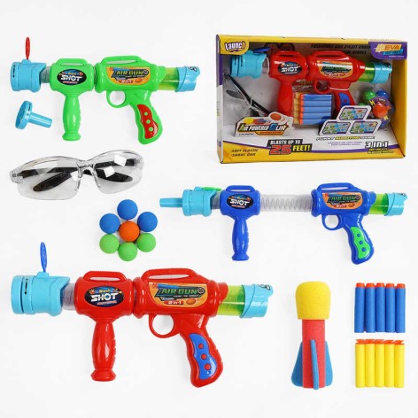 Автомат помповий, 10 м'яких патронів, 6 м'яких кульок для стрільби, 1 м'який снаряд, захисні окуляри, в кор, мікс видів 