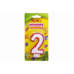 Свічка ЦИФРИ з кольоровим контуром і глітером всередині ЦИФРА 2, ціна за 4 шт. //