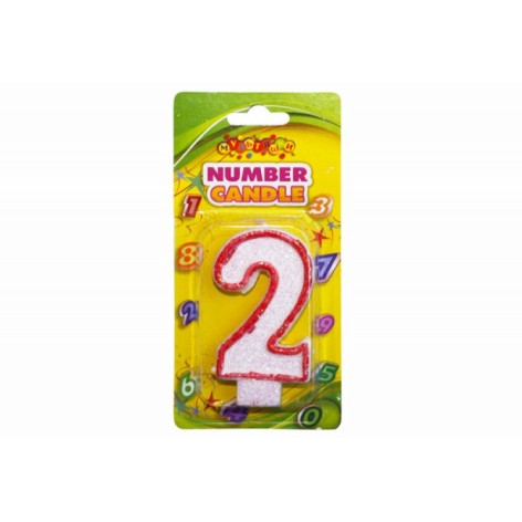 Свічка ЦИФРИ з кольоровим контуром і глітером всередині ЦИФРА 2, ціна за 4 шт. //