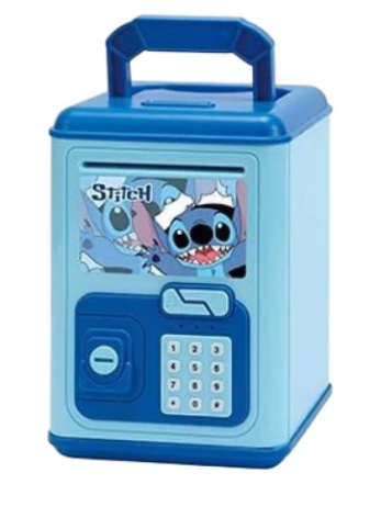 Дитячий іграшковий сейф-скарбничка з підсвіткою та звуковими ефектами Стіч (Stitch), синього кольору