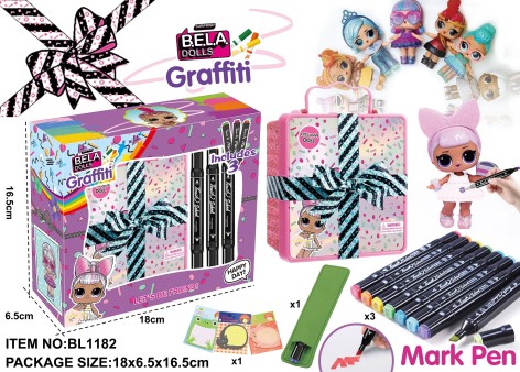 Игровой набор Bella DollS граффити, 3 ручки в копмлекте, можно разрисовать платье куколки, в коробке 18*6,5*16,5 см