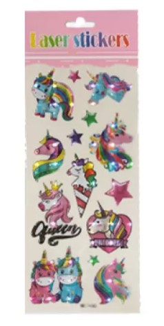 Наклейки ПВХ плоские, лазерные 10*28см Однороги 20шт./уп.